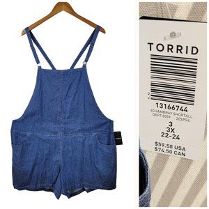 NEW Torrid Shortall Plus Size 3X 3 22/24 Lightweight Denim Blue Jean Overall NWT